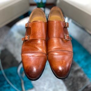 Men’s brown double monk genuine leather dress shoe